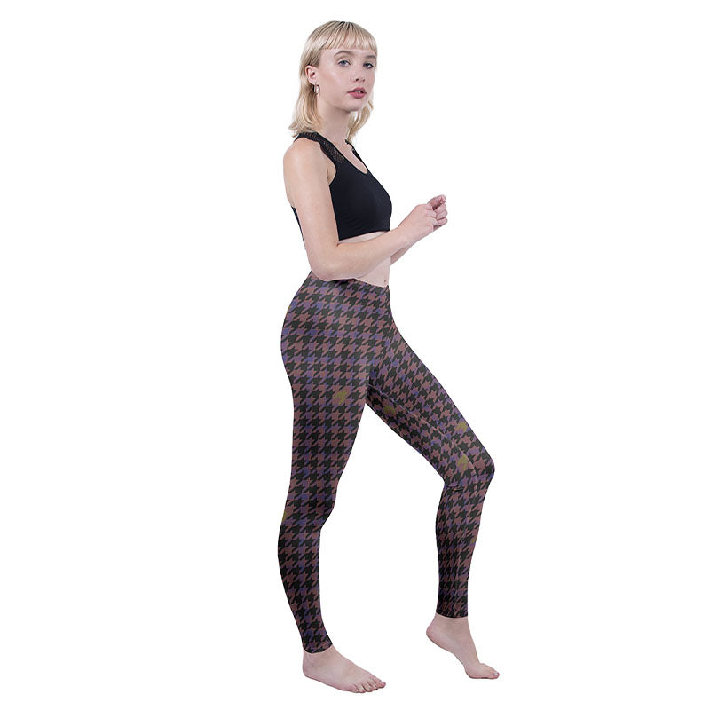 Regular Leggings (8-12 UK Size) - Magenta Dogtooth - Kukubird-UK