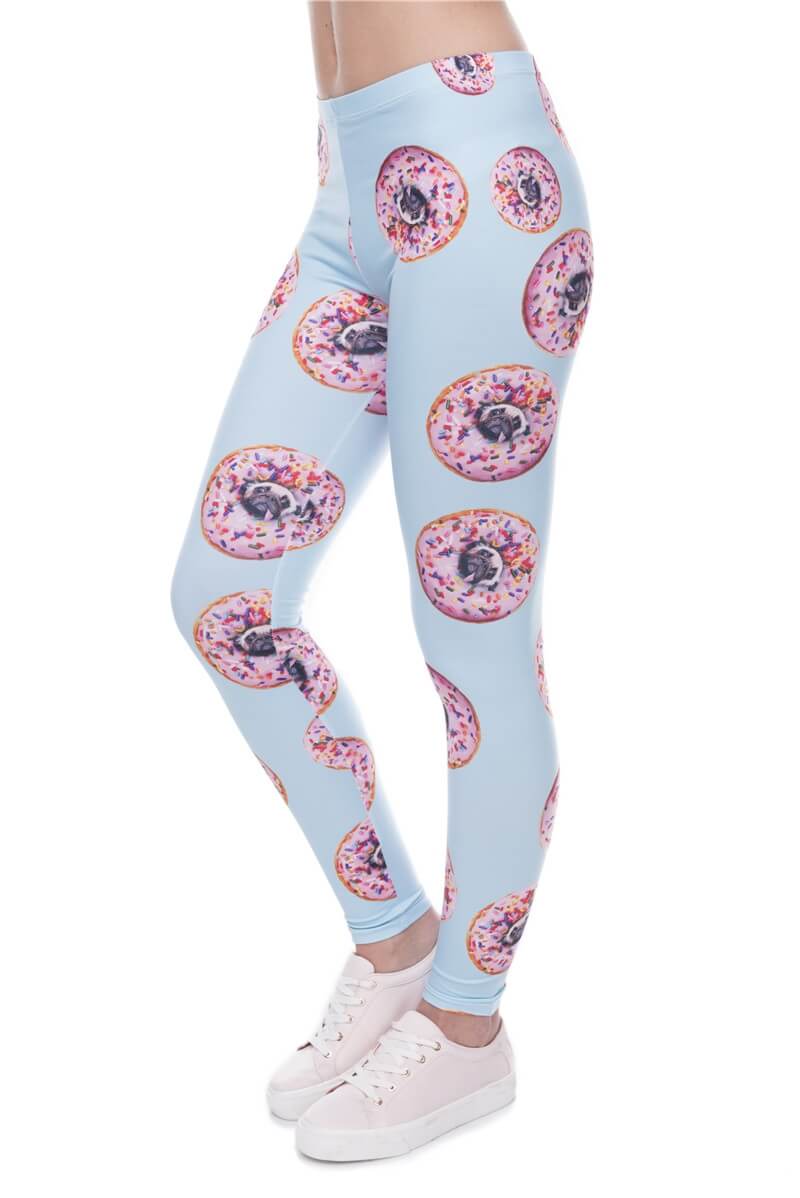 Regular Leggings (8-12 UK Size) - Donuts With Pugs Blue - Kukubird_UK
