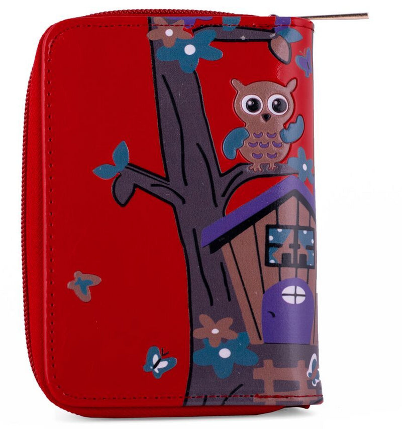 Kukubird Medium Purse Owl's in Tree - Red - Kukubird_UK