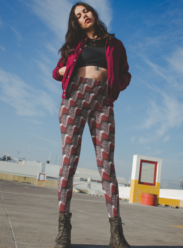 Regular Leggings (8-12 UK Size) - Red Scribble Check - Kukubird-UK