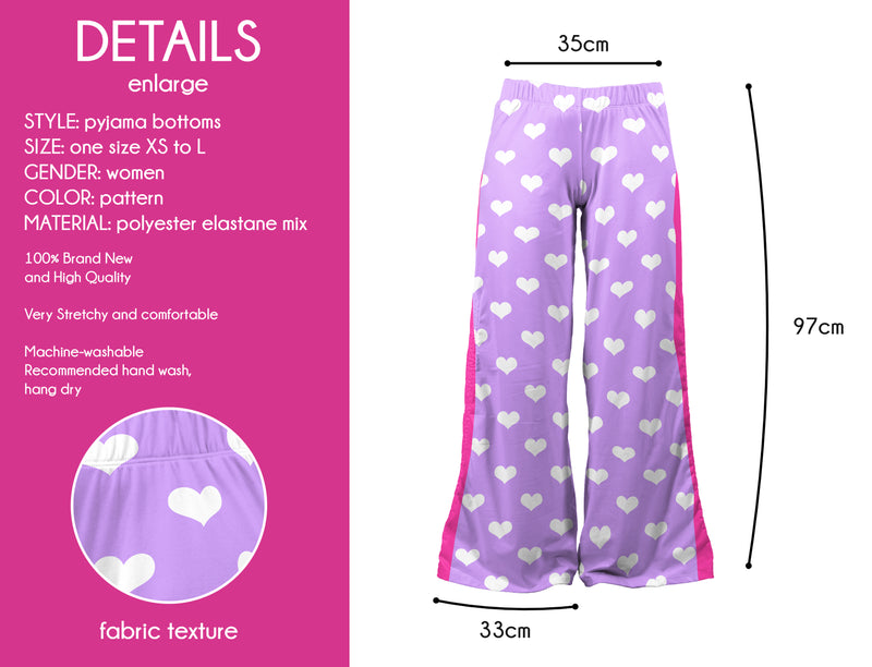 Loungewear Lavender/Fuchsia&White Hearts (UK Size 8-14) - Kukubird-UK