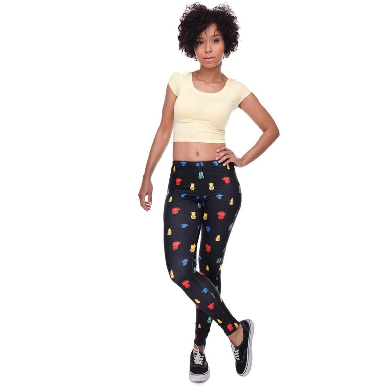 Regular Leggings (8-12 UK Size) - Little Pineapple Black - Kukubird-UK