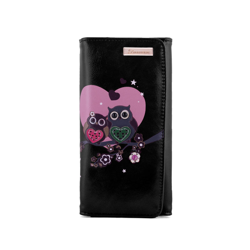 Kukubird Large Purse 2 owl's love - Black - Kukubird_UK