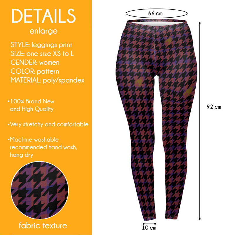 Regular Leggings (8-12 UK Size) - Magenta Dogtooth - Kukubird_UK