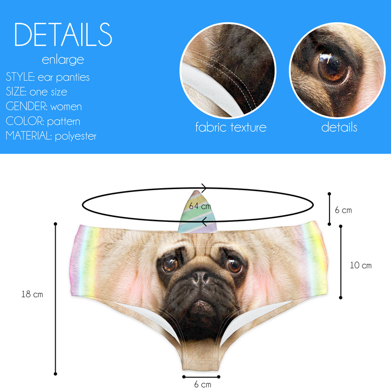 Horn Pantie - Rainbow Pugicorn (6-10 UK Size) - Kukubird_UK